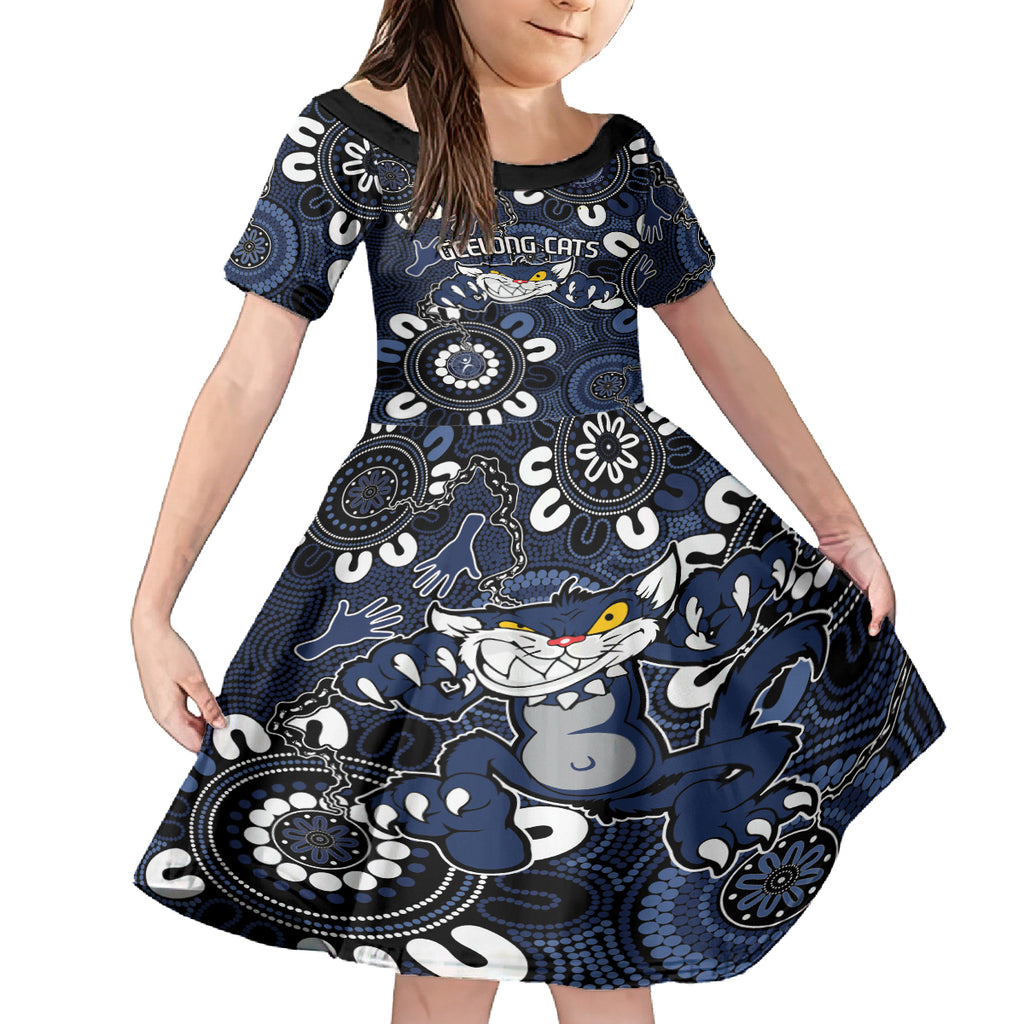 Custom Geelong Cats NAIDOC Week 2024 Kid Short Sleeve Dress Fire Burning Aboriginal Dots Art