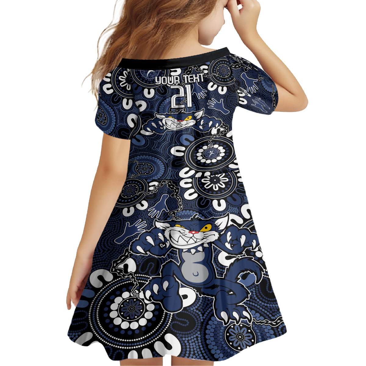 Custom Geelong Cats NAIDOC Week 2024 Kid Short Sleeve Dress Fire Burning Aboriginal Dots Art