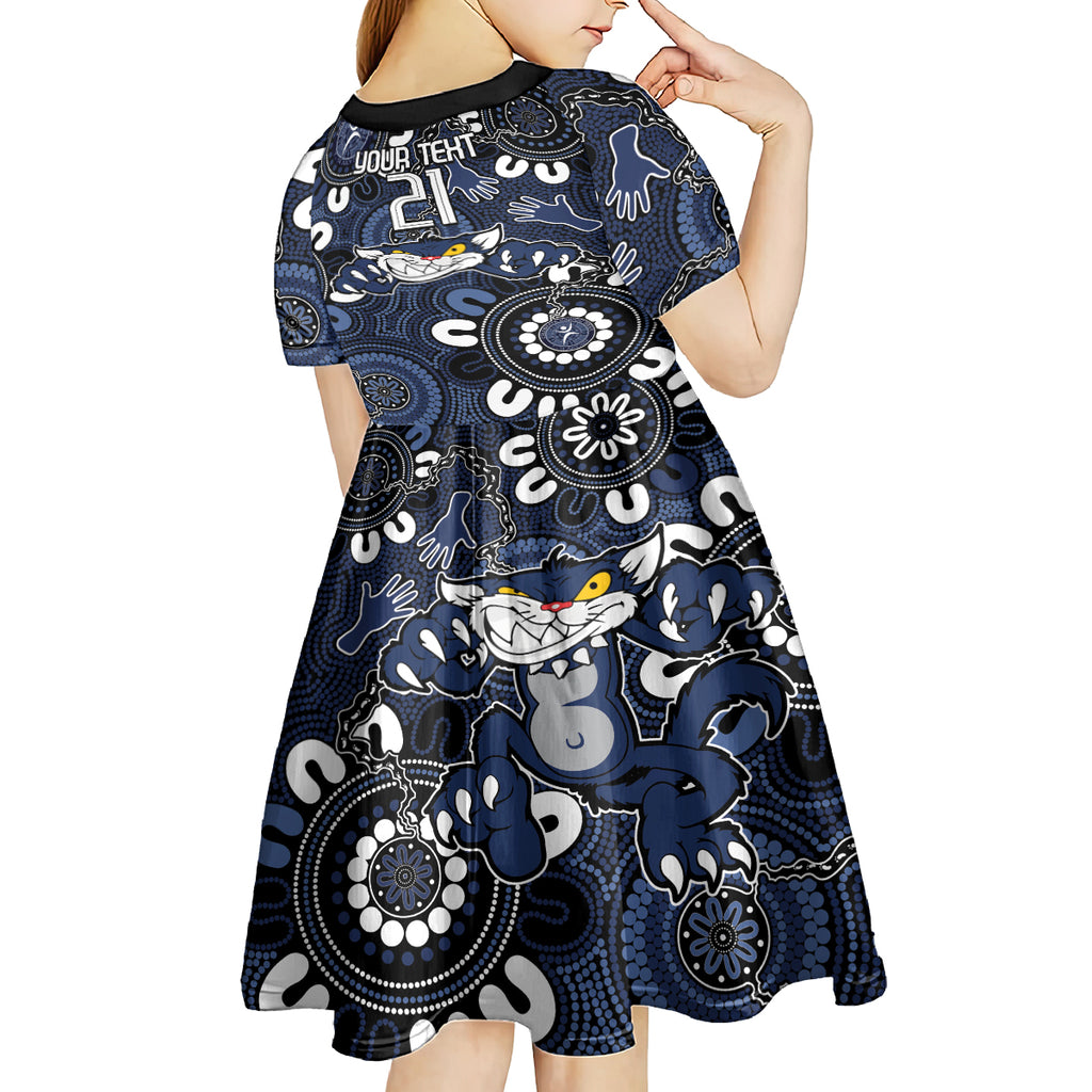 Custom Geelong Cats NAIDOC Week 2024 Kid Short Sleeve Dress Fire Burning Aboriginal Dots Art