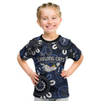 Custom Geelong Cats NAIDOC Week 2024 Kid T Shirt Fire Burning Aboriginal Dots Art