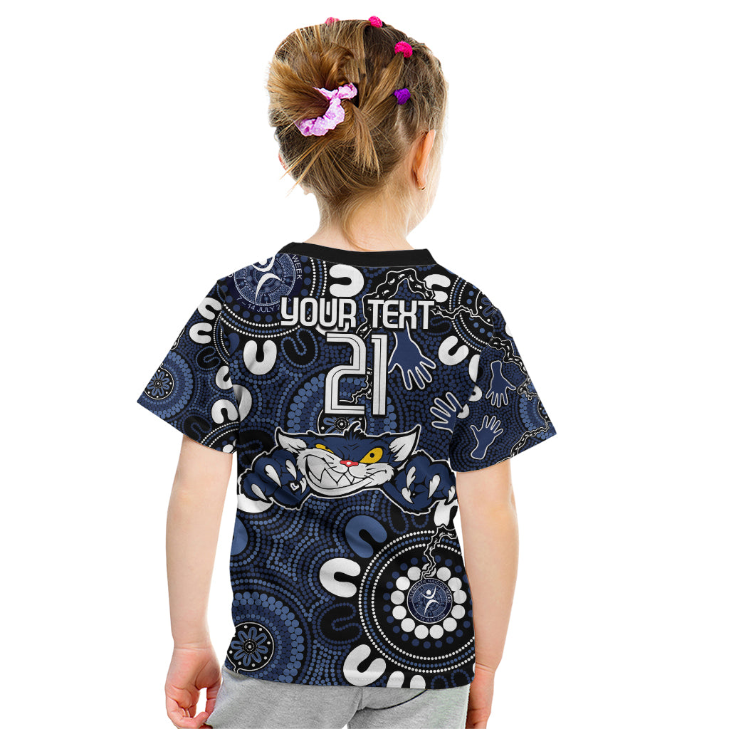 Custom Geelong Cats NAIDOC Week 2024 Kid T Shirt Fire Burning Aboriginal Dots Art