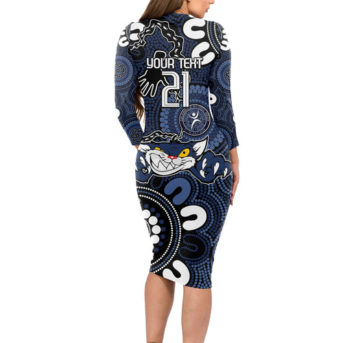 Custom Geelong Cats NAIDOC Week 2024 Long Sleeve Bodycon Dress Fire Burning Aboriginal Dots Art