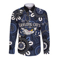 Custom Geelong Cats NAIDOC Week 2024 Long Sleeve Button Shirt Fire Burning Aboriginal Dots Art