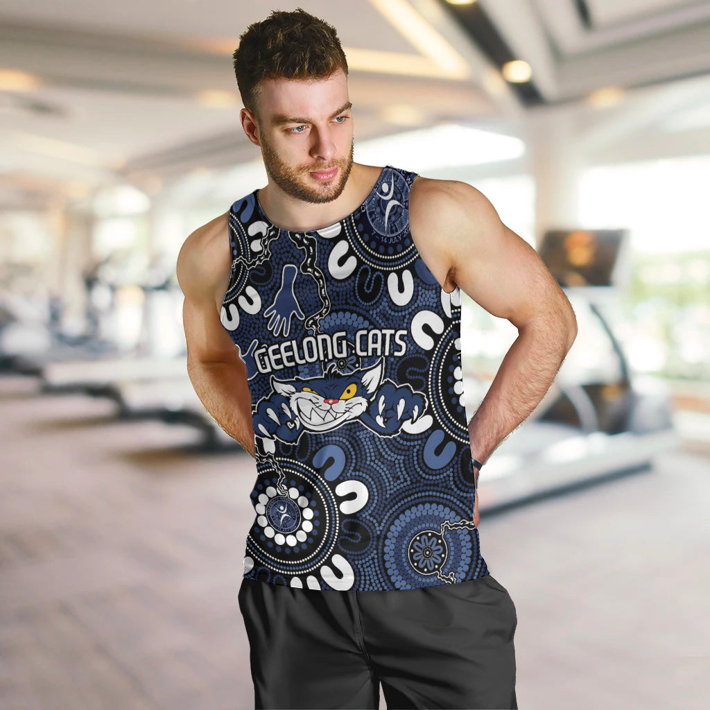 Custom Geelong Cats NAIDOC Week 2024 Men Tank Top Fire Burning Aboriginal Dots Art