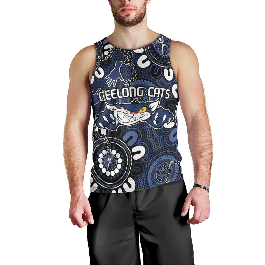 Custom Geelong Cats NAIDOC Week 2024 Men Tank Top Fire Burning Aboriginal Dots Art