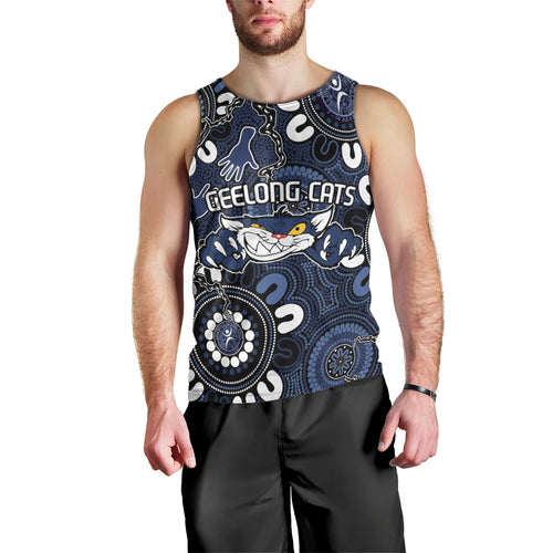 Custom Geelong Cats NAIDOC Week 2024 Men Tank Top Fire Burning Aboriginal Dots Art