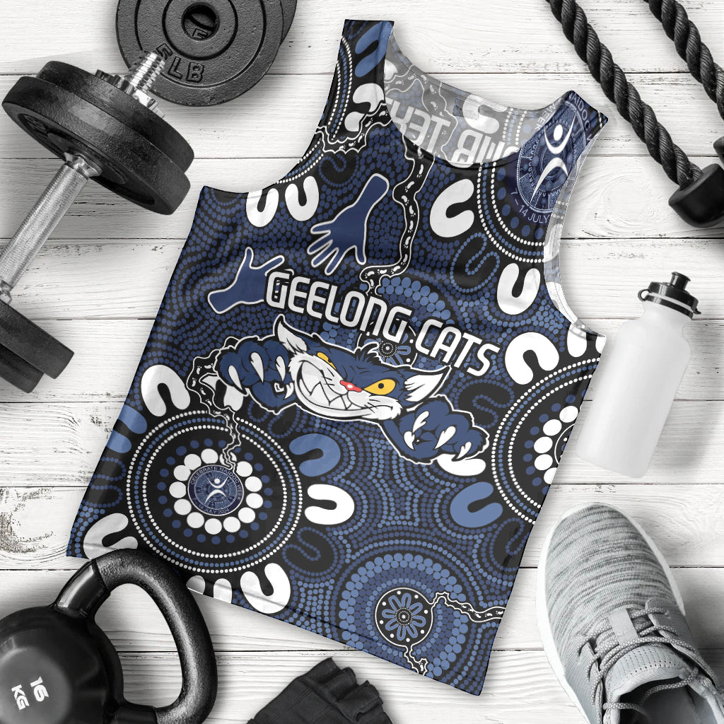 Custom Geelong Cats NAIDOC Week 2024 Men Tank Top Fire Burning Aboriginal Dots Art