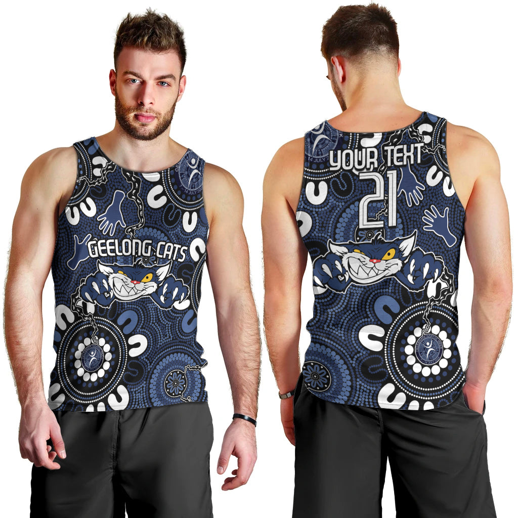 Custom Geelong Cats NAIDOC Week 2024 Men Tank Top Fire Burning Aboriginal Dots Art