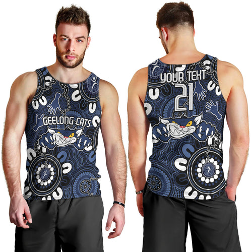 Custom Geelong Cats NAIDOC Week 2024 Men Tank Top Fire Burning Aboriginal Dots Art