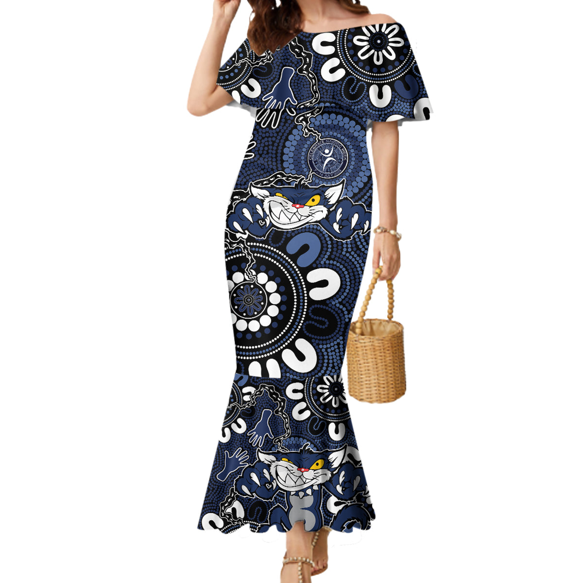 Custom Geelong Cats NAIDOC Week 2024 Mermaid Dress Fire Burning Aboriginal Dots Art