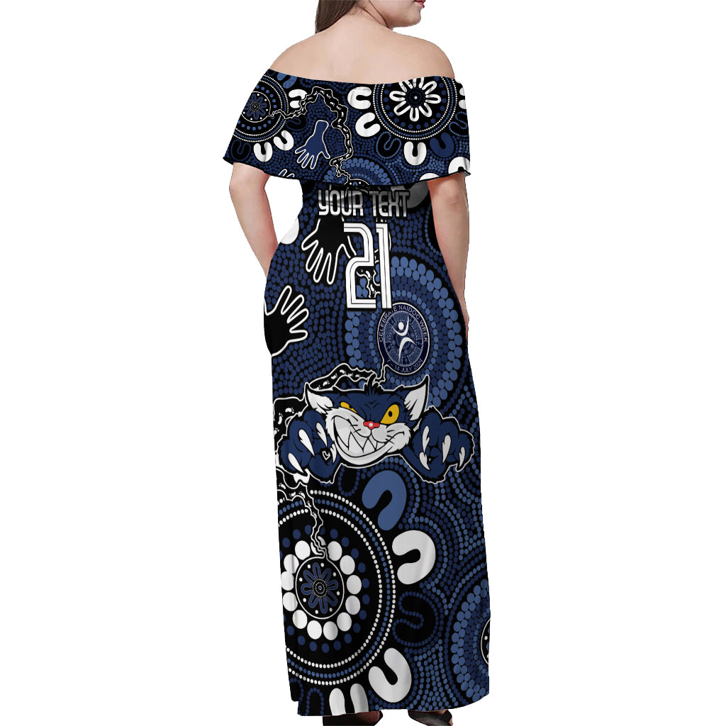 Custom Geelong Cats NAIDOC Week 2024 Off Shoulder Maxi Dress Fire Burning Aboriginal Dots Art