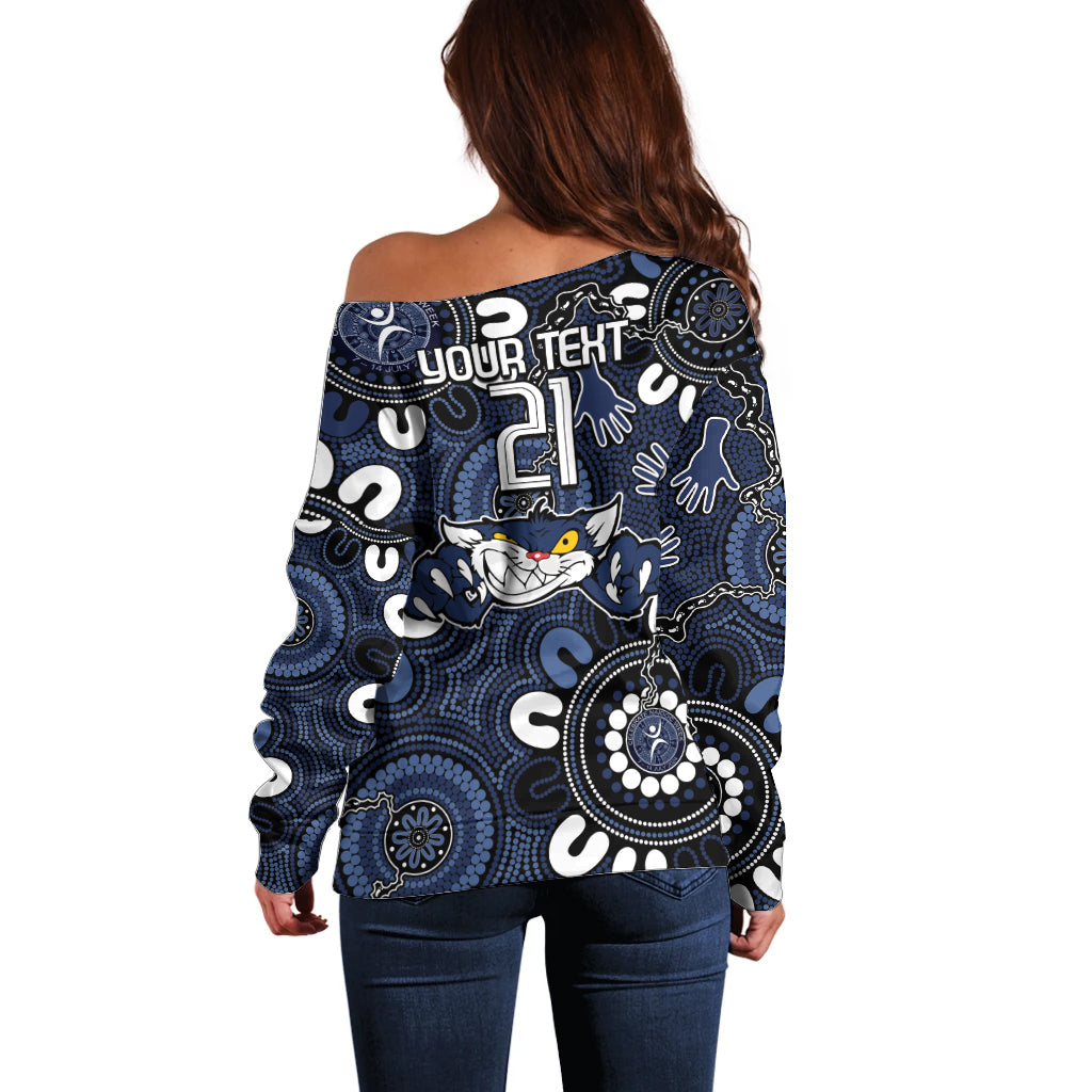 Custom Geelong Cats NAIDOC Week 2024 Off Shoulder Sweater Fire Burning Aboriginal Dots Art