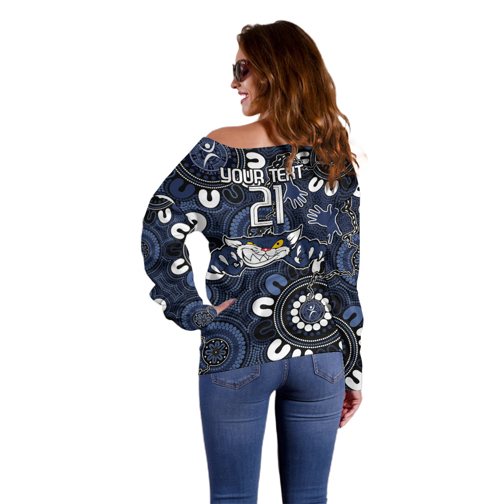 Custom Geelong Cats NAIDOC Week 2024 Off Shoulder Sweater Fire Burning Aboriginal Dots Art