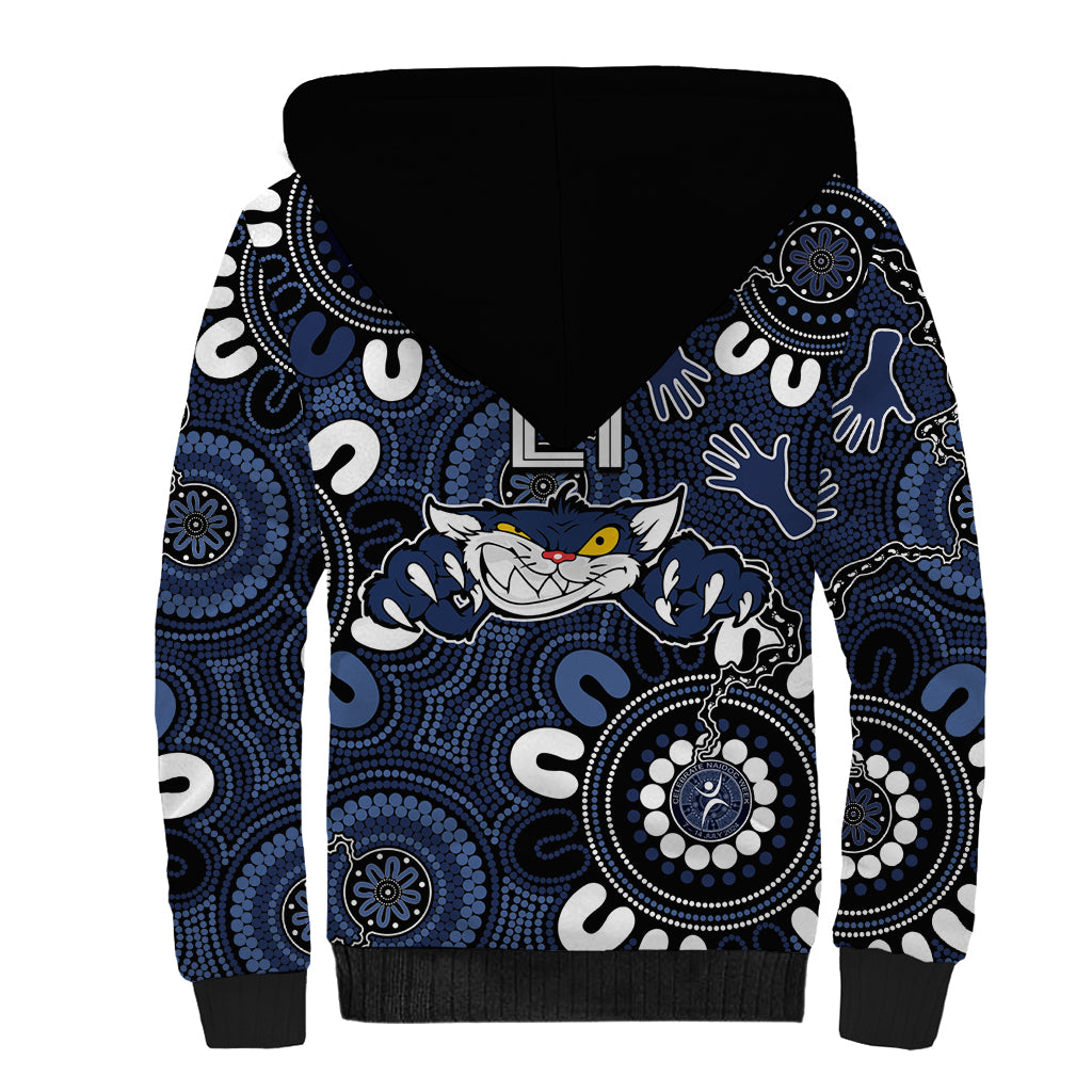 Custom Geelong Cats NAIDOC Week 2024 Sherpa Hoodie Fire Burning Aboriginal Dots Art