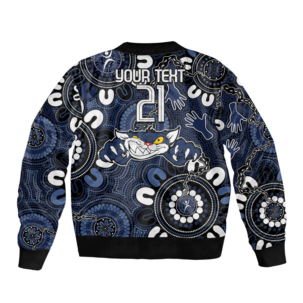 Custom Geelong Cats NAIDOC Week 2024 Sleeve Zip Bomber Jacket Fire Burning Aboriginal Dots Art