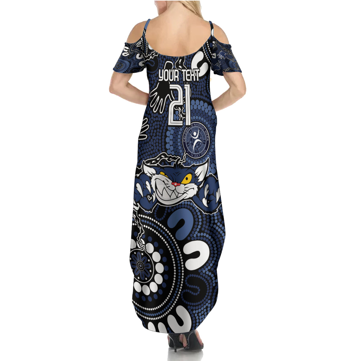 Custom Geelong Cats NAIDOC Week 2024 Summer Maxi Dress Fire Burning Aboriginal Dots Art