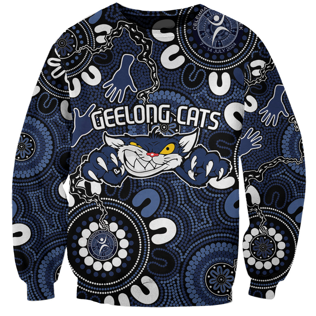 Custom Geelong Cats NAIDOC Week 2024 Sweatshirt Fire Burning Aboriginal Dots Art