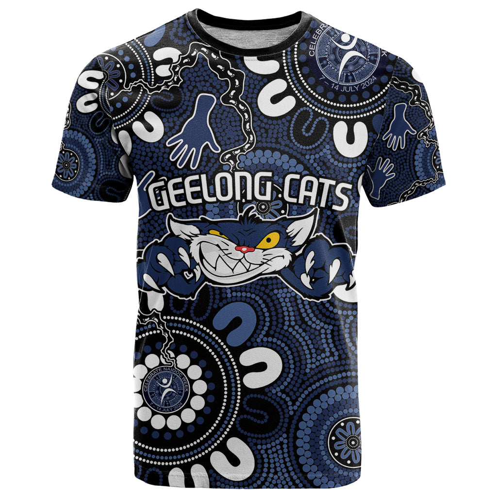 Custom Geelong Cats NAIDOC Week 2024 T Shirt Fire Burning Aboriginal Dots Art