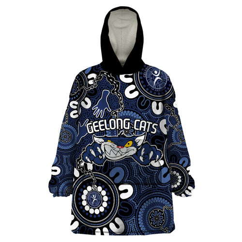 Custom Geelong Cats NAIDOC Week 2024 Wearable Blanket Hoodie Fire Burning Aboriginal Dots Art