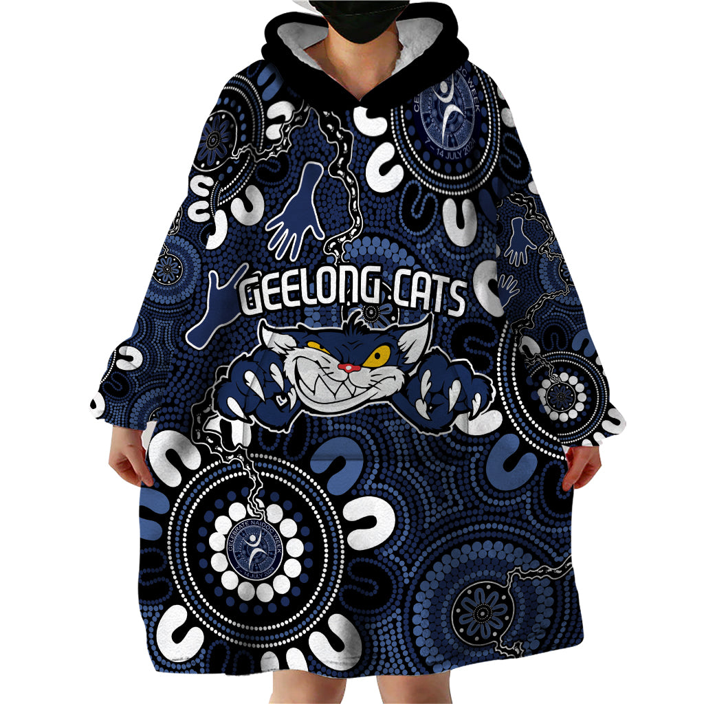 Custom Geelong Cats NAIDOC Week 2024 Wearable Blanket Hoodie Fire Burning Aboriginal Dots Art