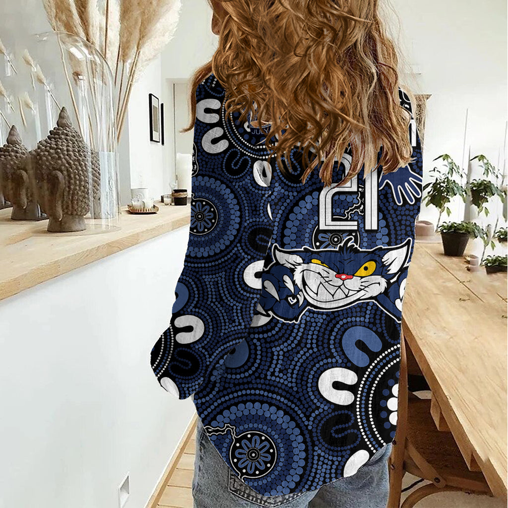 Custom Geelong Cats NAIDOC Week 2024 Women Casual Shirt Fire Burning Aboriginal Dots Art