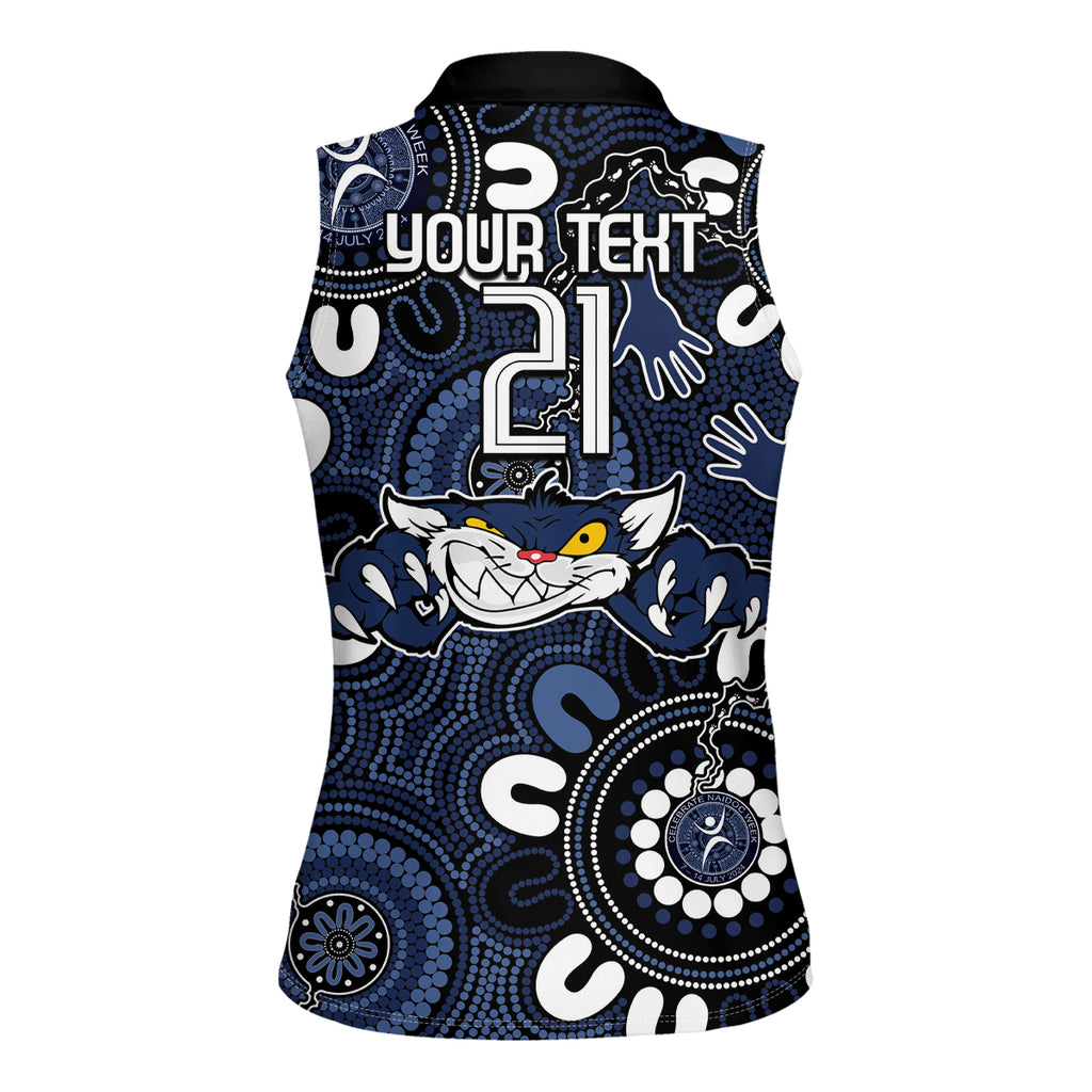 Custom Geelong Cats NAIDOC Week 2024 Women Sleeveless Polo Shirt Fire Burning Aboriginal Dots Art