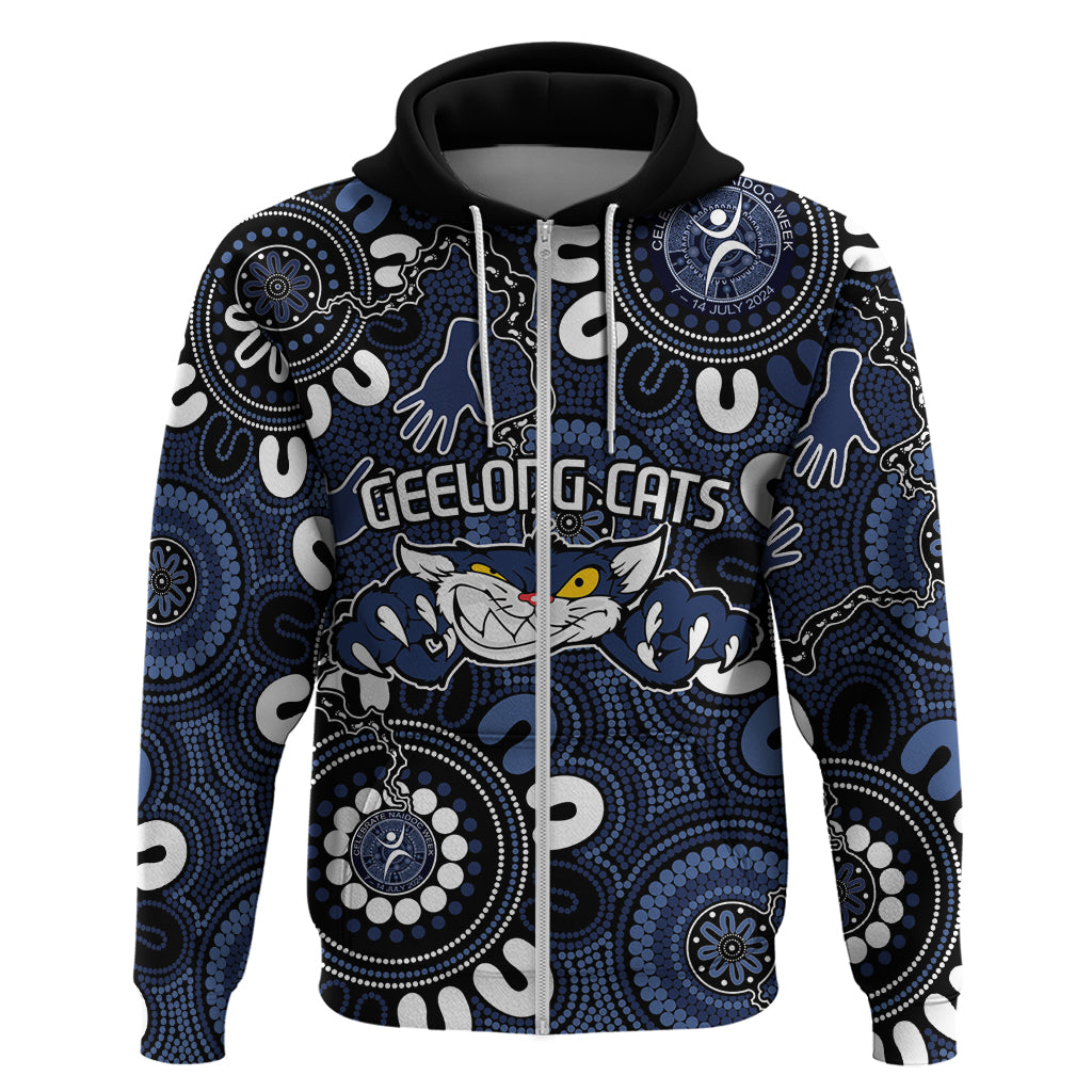 Custom Geelong Cats NAIDOC Week 2024 Zip Hoodie Fire Burning Aboriginal Dots Art