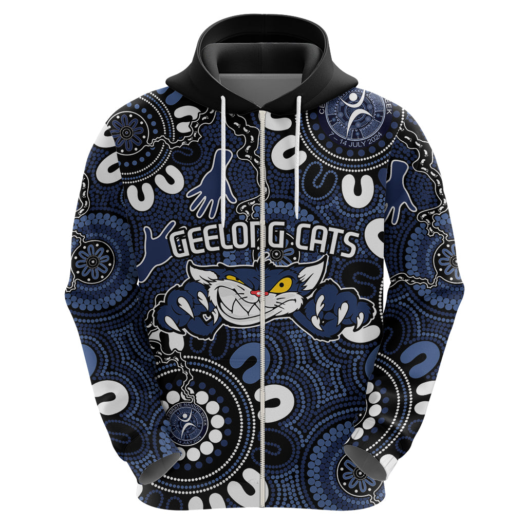 Custom Geelong Cats NAIDOC Week 2024 Zip Hoodie Fire Burning Aboriginal Dots Art