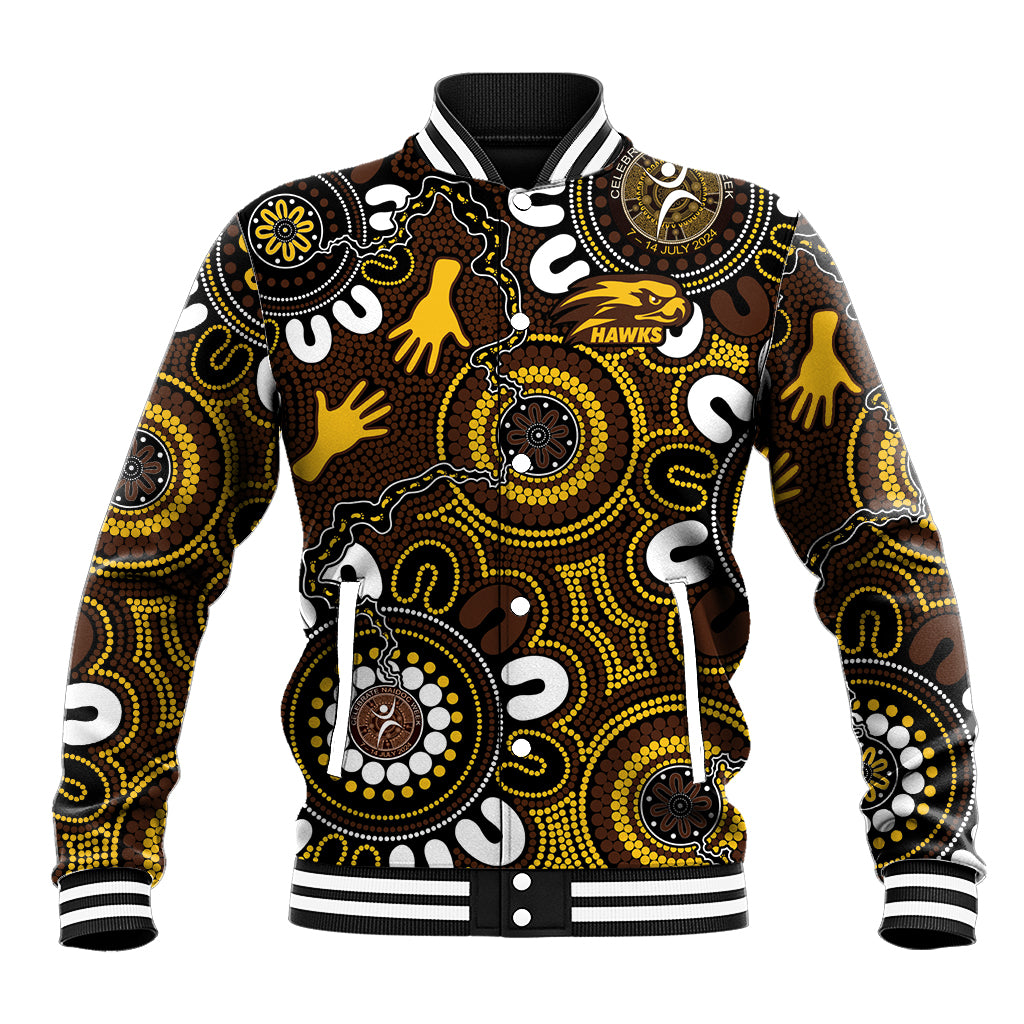Custom Hawthorn NAIDOC Week 2024 Baseball Jacket Fire Burning Aboriginal Dots Art