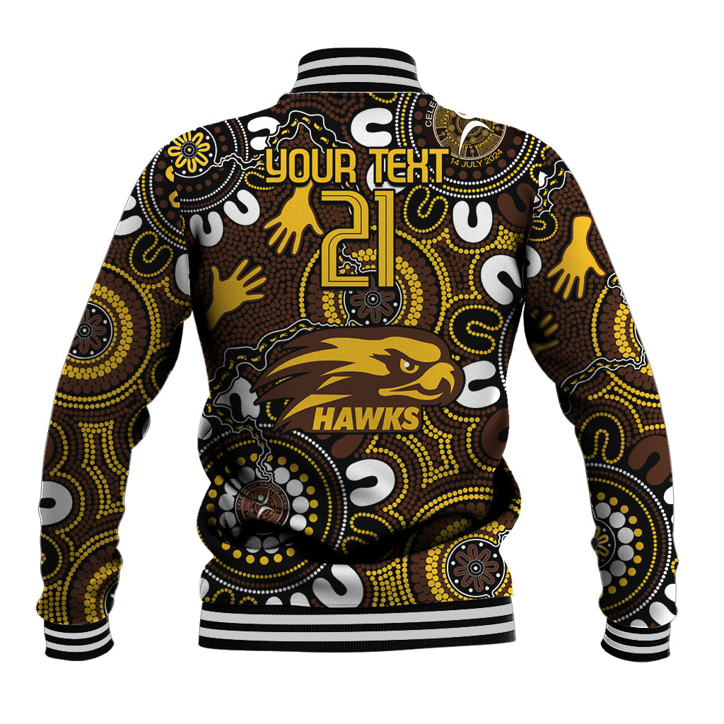 Custom Hawthorn NAIDOC Week 2024 Baseball Jacket Fire Burning Aboriginal Dots Art