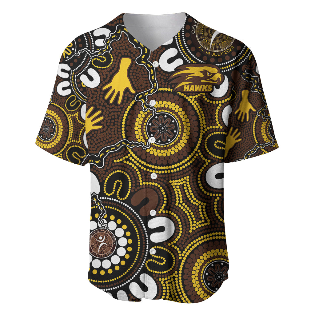 Custom Hawthorn NAIDOC Week 2024 Baseball Jersey Fire Burning Aboriginal Dots Art