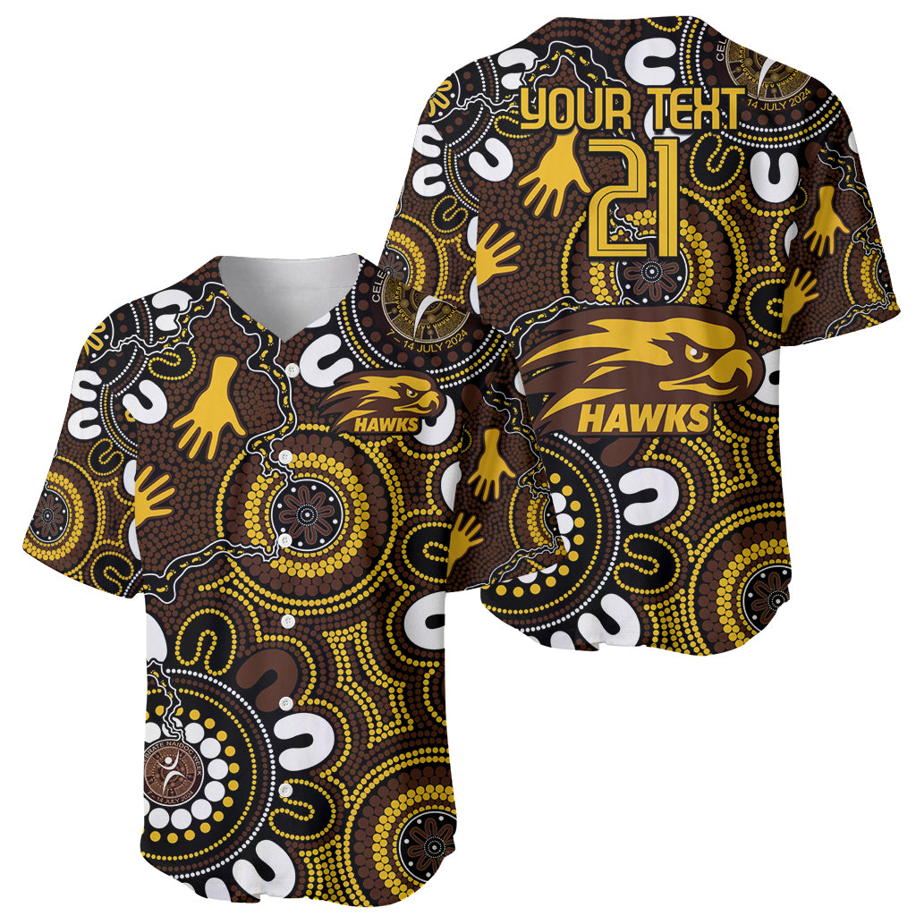 Custom Hawthorn NAIDOC Week 2024 Baseball Jersey Fire Burning Aboriginal Dots Art