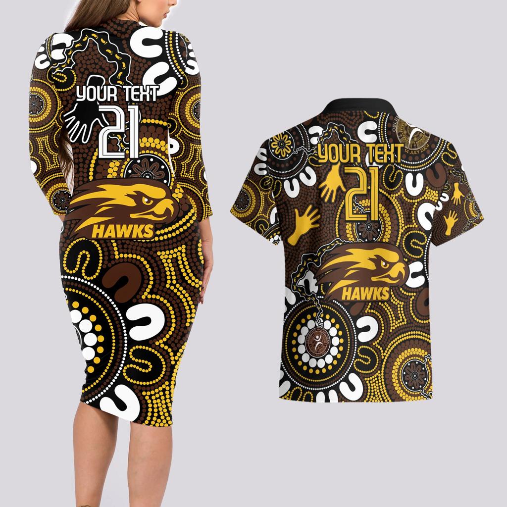 Custom Hawthorn NAIDOC Week 2024 Couples Matching Long Sleeve Bodycon Dress and Hawaiian Shirt Fire Burning Aboriginal Dots Art
