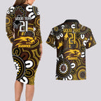Custom Hawthorn NAIDOC Week 2024 Couples Matching Long Sleeve Bodycon Dress and Hawaiian Shirt Fire Burning Aboriginal Dots Art