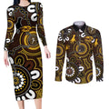 Custom Hawthorn NAIDOC Week 2024 Couples Matching Long Sleeve Bodycon Dress and Long Sleeve Button Shirt Fire Burning Aboriginal Dots Art