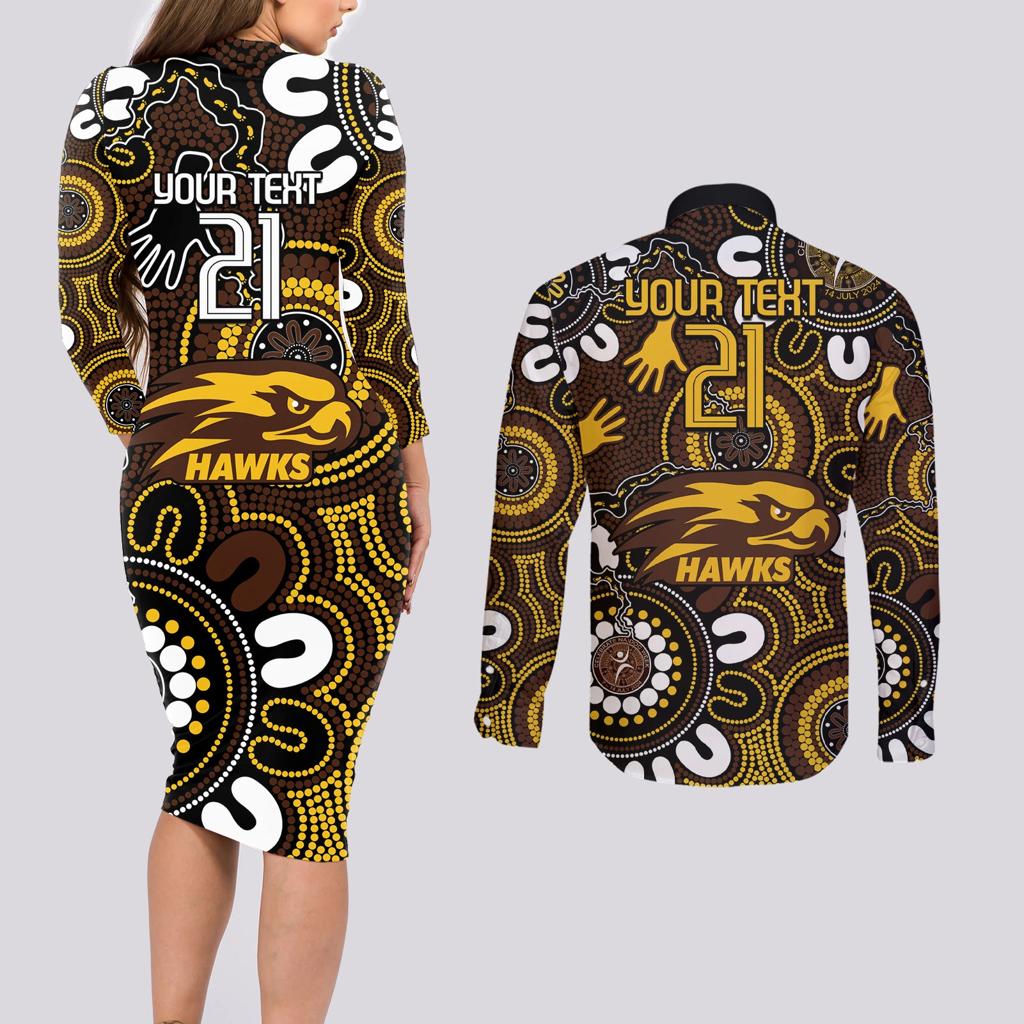Custom Hawthorn NAIDOC Week 2024 Couples Matching Long Sleeve Bodycon Dress and Long Sleeve Button Shirt Fire Burning Aboriginal Dots Art
