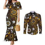 Custom Hawthorn NAIDOC Week 2024 Couples Matching Mermaid Dress and Long Sleeve Button Shirt Fire Burning Aboriginal Dots Art