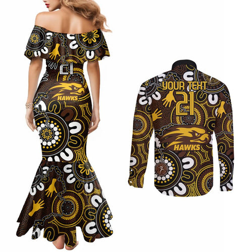Custom Hawthorn NAIDOC Week 2024 Couples Matching Mermaid Dress and Long Sleeve Button Shirt Fire Burning Aboriginal Dots Art