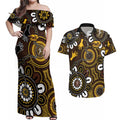 Custom Hawthorn NAIDOC Week 2024 Couples Matching Off Shoulder Maxi Dress and Hawaiian Shirt Fire Burning Aboriginal Dots Art