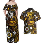 Custom Hawthorn NAIDOC Week 2024 Couples Matching Off Shoulder Maxi Dress and Hawaiian Shirt Fire Burning Aboriginal Dots Art