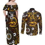 Custom Hawthorn NAIDOC Week 2024 Couples Matching Off Shoulder Maxi Dress and Long Sleeve Button Shirt Fire Burning Aboriginal Dots Art