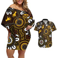 Custom Hawthorn NAIDOC Week 2024 Couples Matching Off Shoulder Short Dress and Hawaiian Shirt Fire Burning Aboriginal Dots Art