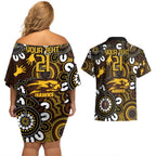 Custom Hawthorn NAIDOC Week 2024 Couples Matching Off Shoulder Short Dress and Hawaiian Shirt Fire Burning Aboriginal Dots Art