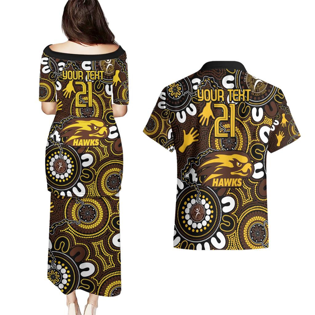 Custom Hawthorn NAIDOC Week 2024 Couples Matching Puletasi and Hawaiian Shirt Fire Burning Aboriginal Dots Art