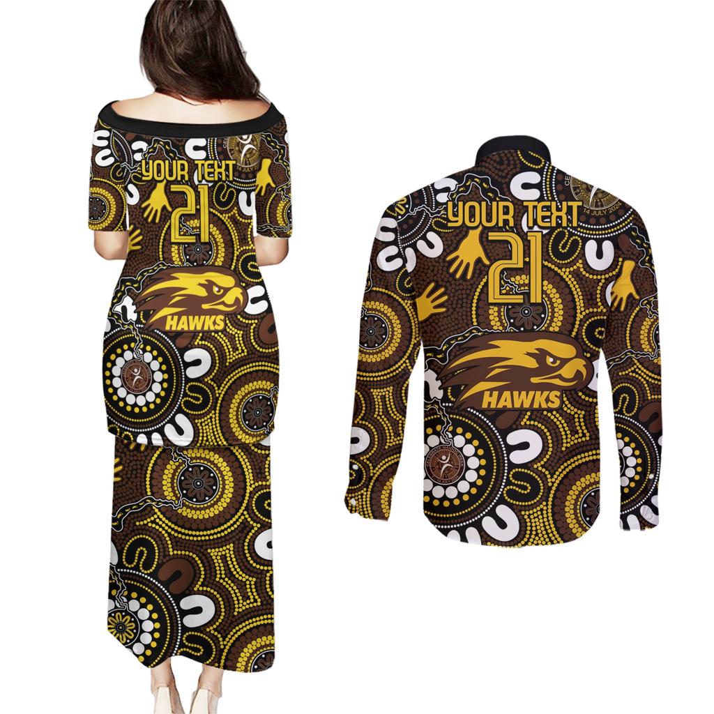 Custom Hawthorn NAIDOC Week 2024 Couples Matching Puletasi and Long Sleeve Button Shirt Fire Burning Aboriginal Dots Art