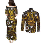 Custom Hawthorn NAIDOC Week 2024 Couples Matching Puletasi and Long Sleeve Button Shirt Fire Burning Aboriginal Dots Art