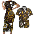 Custom Hawthorn NAIDOC Week 2024 Couples Matching Short Sleeve Bodycon Dress and Hawaiian Shirt Fire Burning Aboriginal Dots Art