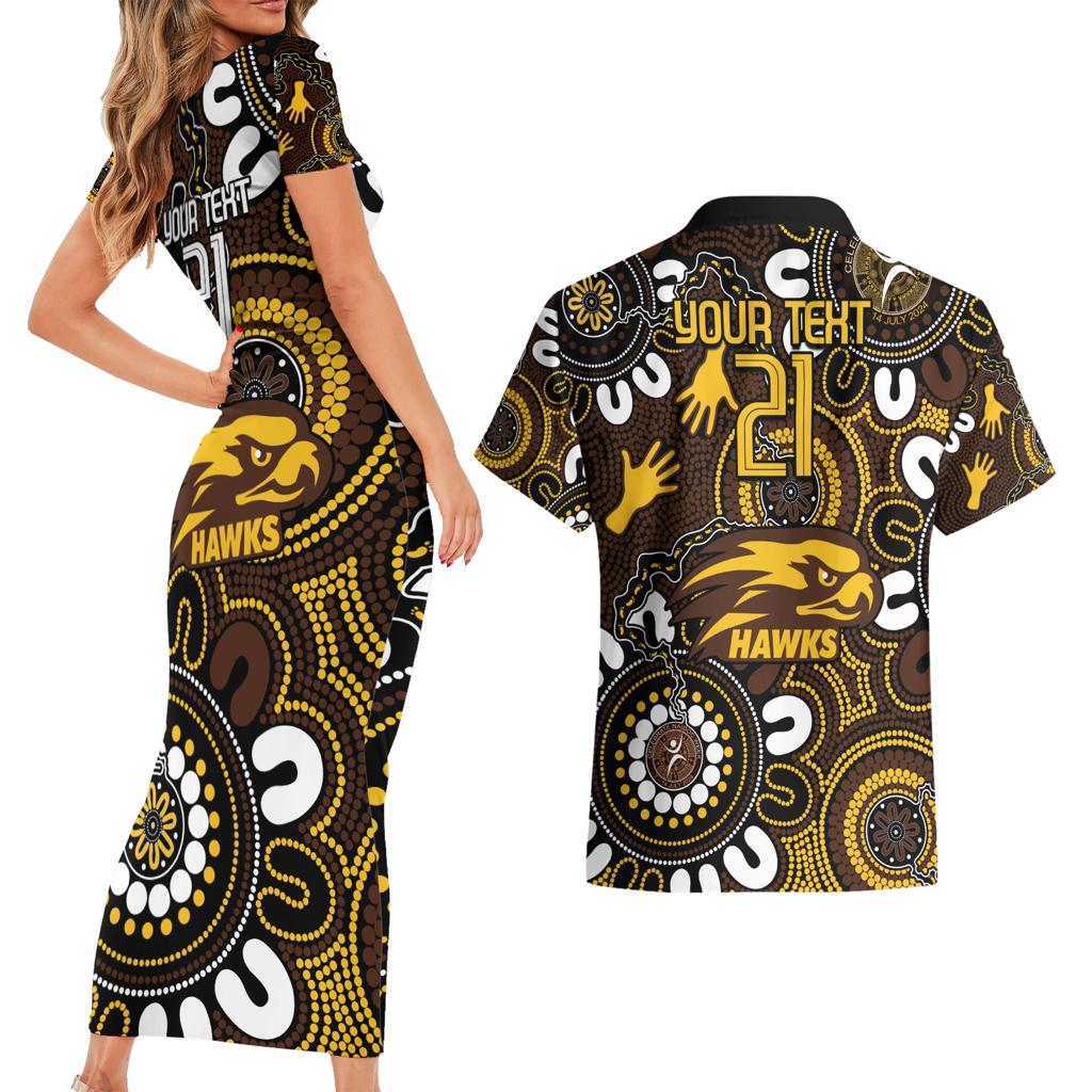 Custom Hawthorn NAIDOC Week 2024 Couples Matching Short Sleeve Bodycon Dress and Hawaiian Shirt Fire Burning Aboriginal Dots Art
