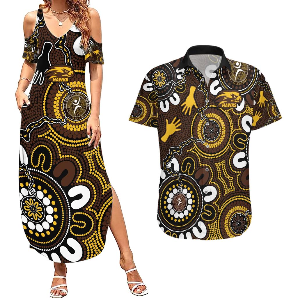 Custom Hawthorn NAIDOC Week 2024 Couples Matching Summer Maxi Dress and Hawaiian Shirt Fire Burning Aboriginal Dots Art