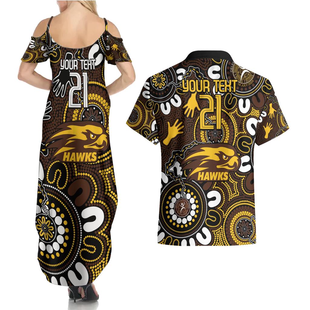 Custom Hawthorn NAIDOC Week 2024 Couples Matching Summer Maxi Dress and Hawaiian Shirt Fire Burning Aboriginal Dots Art